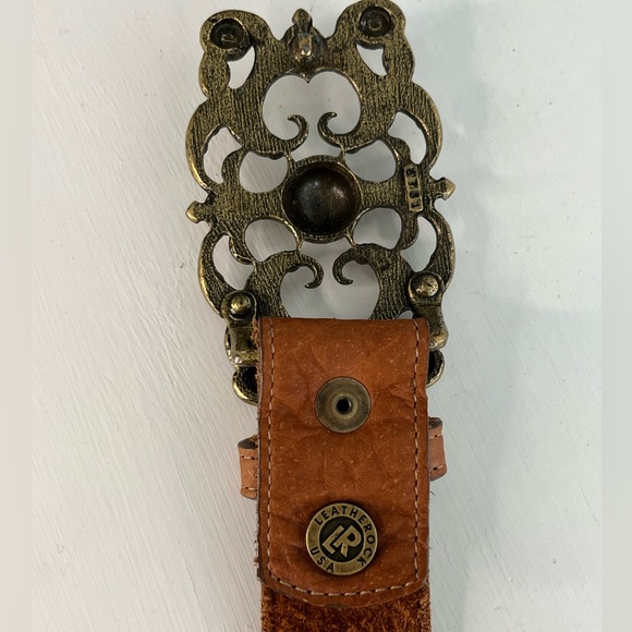 Leatherock Vintage Antiqued Brass Ornate Buckle 100% Leather Belt Snakeskin M - Picture 7 of 12